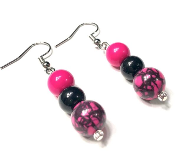 Handmade Pink Black Earrings Women Gift Anniversary Wedding