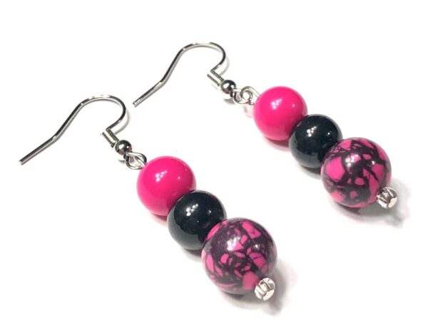 Handmade Pink Black Earrings Women Gift Anniversary Wedding