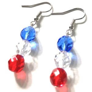 Handmade Red Blue & Clear Patriotic Earrings Women