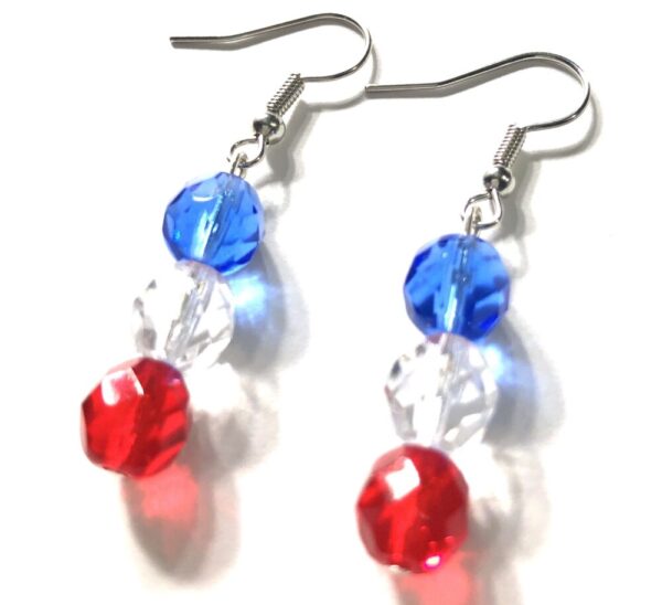 Handmade Red Blue & Clear Patriotic Earrings Women