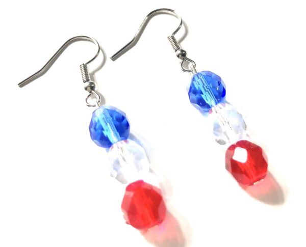 Handmade Red Blue & Clear Patriotic Earrings Women