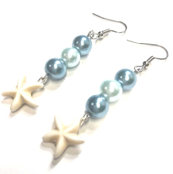 Handmade Blue & White Starfish Summer Earrings Women