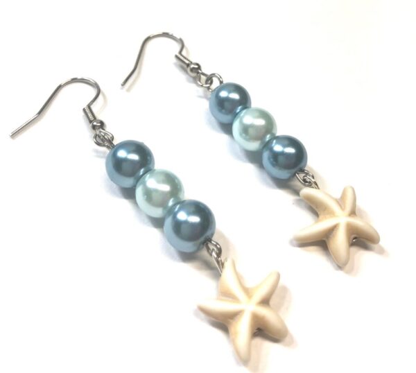 Handmade Blue & White Starfish Summer Earrings Women