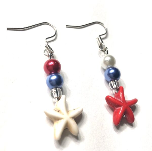 Handmade Red White & Blue Starfish Patriotic Earrings July 4th