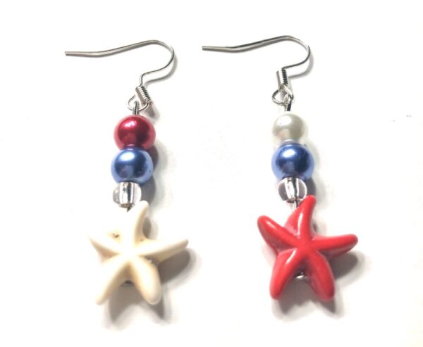 Handmade Red White & Blue Starfish Patriotic Earrings July 4th