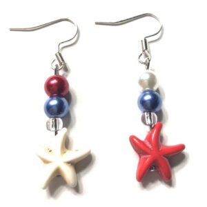 Handmade Red White & Blue Starfish Patriotic Earrings July 4th