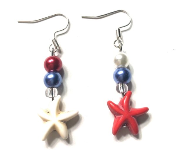 Handmade Red White & Blue Starfish Patriotic Earrings July 4th