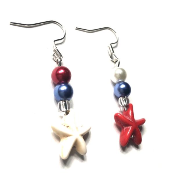 Handmade Red White & Blue Starfish Patriotic Earrings July 4th