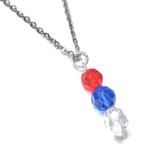 Handmade Red Blue & Clear Women’s Patriotic Pendant Necklace