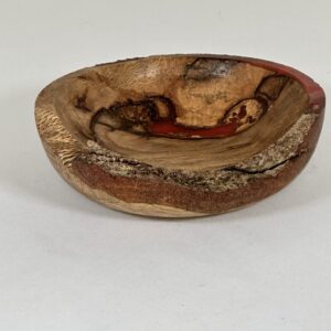 4 3/4″ Natural Edge Oak Burl and Red Epoxy Bowl