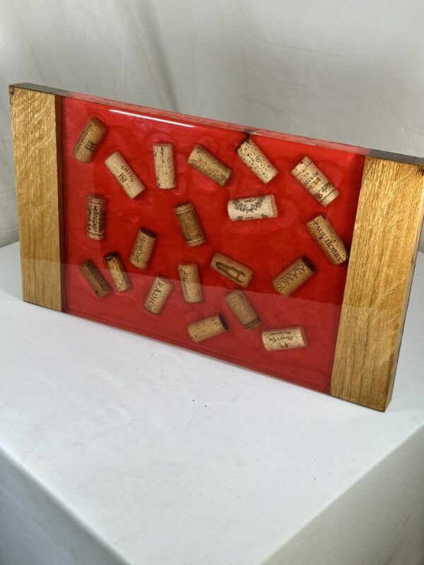 Red Epoxy with Wine Corks and Whiskey Barrel Slats – Charcuterie Board