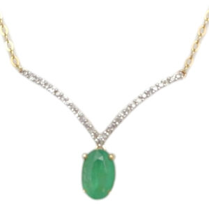 Emerald, Diamond, and gold 18” necklace