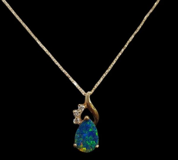 Opal and diamond 14K yellow gold necklace