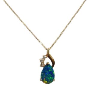 Opal and diamond 14K yellow gold necklace