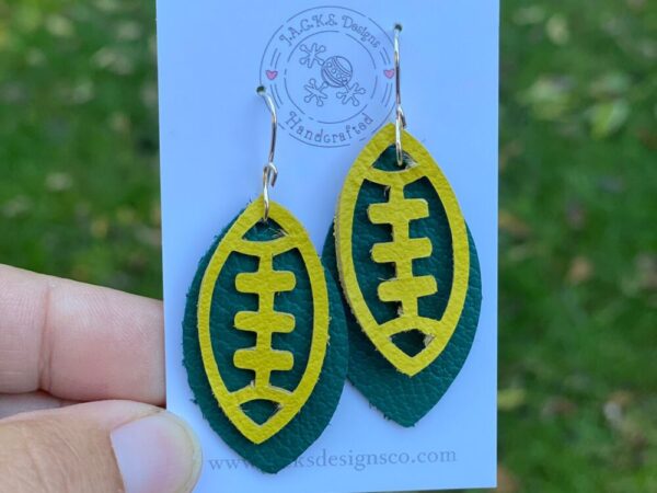 Yellow and Green Football, Yellow and gold football, Green Bay Earrings, Football Earrings, Football Fan, Sports Earrings, NFL Team Earrings