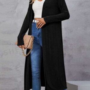 Open Front Full Length Cardigan – Black