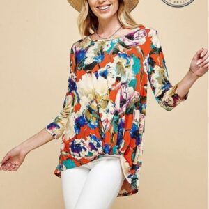 Soft Floral Twist Detailed Tunic – Rust Combo