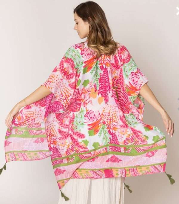 Floral Print Tassel Kimono – Fuschia