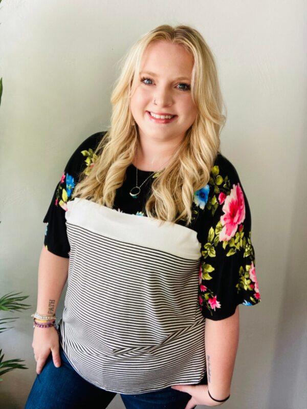 Plus Size Floral Stripe Combo Tee