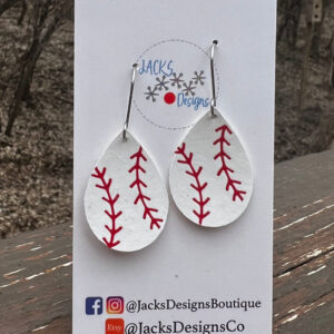 Baseball Earrings 1″, faux leather