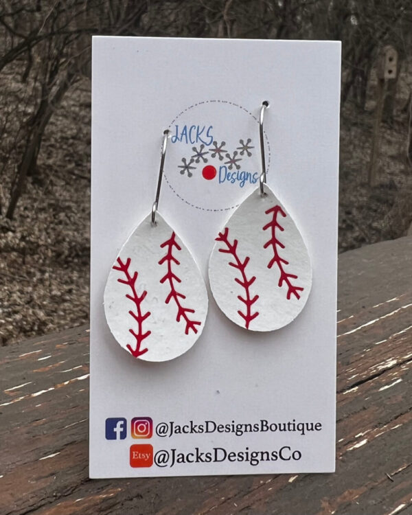 Baseball Earrings 1″, faux leather