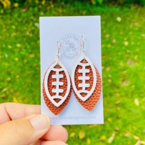 Football Earrings made with football leather 2” leaf shape