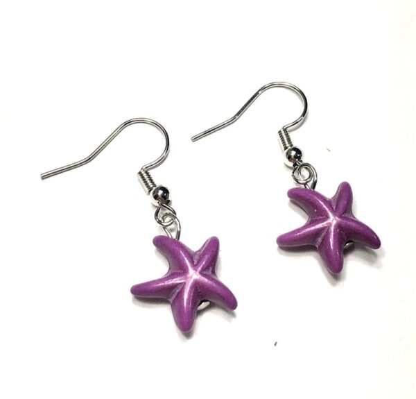 Handmade Purple Starfish Earrings Women Summer Beach Wedding