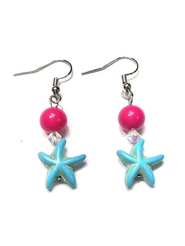 Handmade Pink Blue Starfish Earrings Women Summer Beach