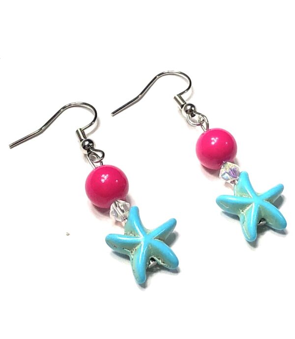 Handmade Pink Blue Starfish Earrings Women Summer Beach