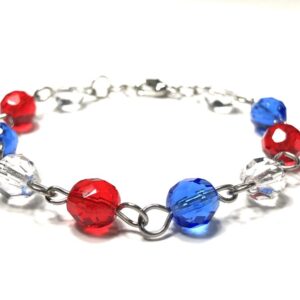 Handmade Patriotic Red Blue Transparent Bracelet Women July 4th