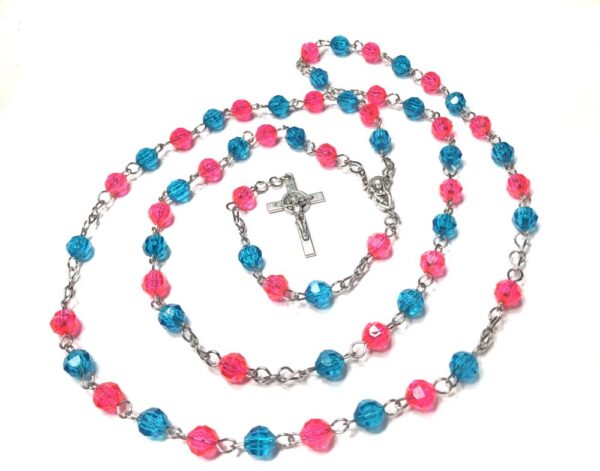 Handmade Bright Pink & Turquoise Rosary Catholic Gift