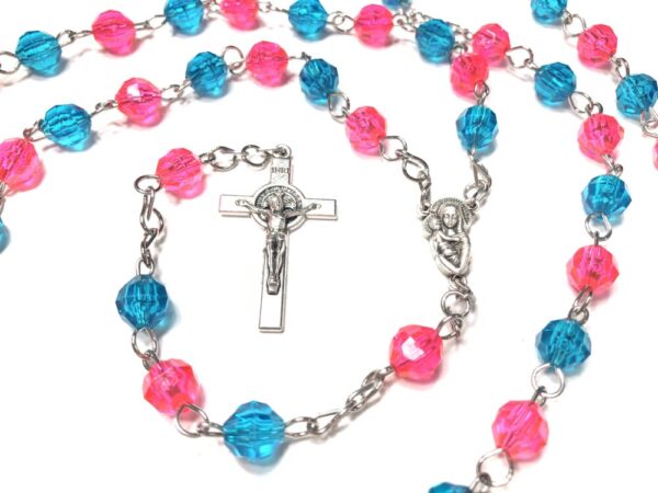 Handmade Bright Pink & Turquoise Rosary Catholic Gift