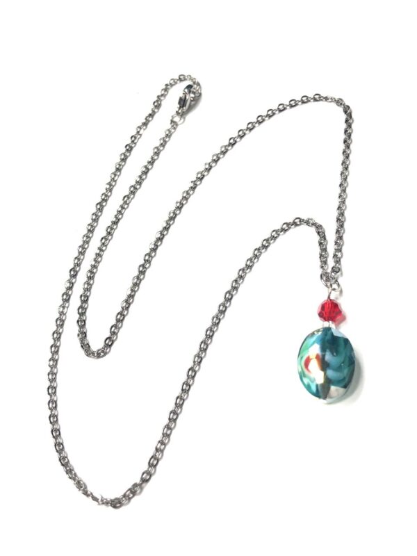 Handmade Teal & Red Glass Oval Pendant Necklace Women Gift