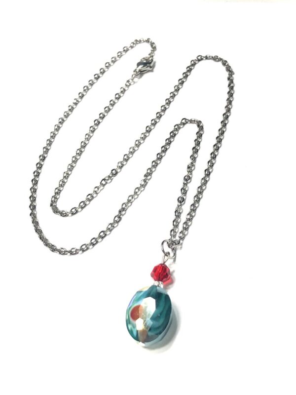 Handmade Teal & Red Glass Oval Pendant Necklace Women Gift