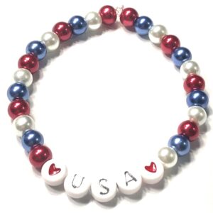 Handmade Patriotic Red White Blue Stretch Bracelet July 4th