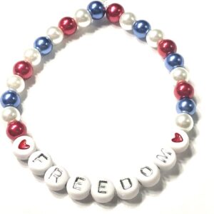 Handmade Red White Blue Patriotic Stretch Bracelet Women July 4th
