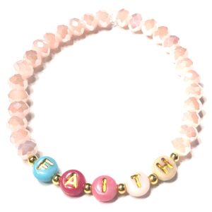 Handmade Light Pink Faith Stretch Bracelet Women Summer Gift