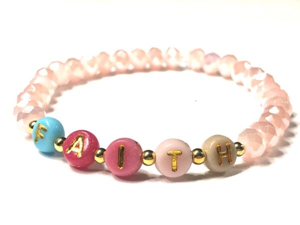 Handmade Light Pink Faith Stretch Bracelet Women Summer Gift