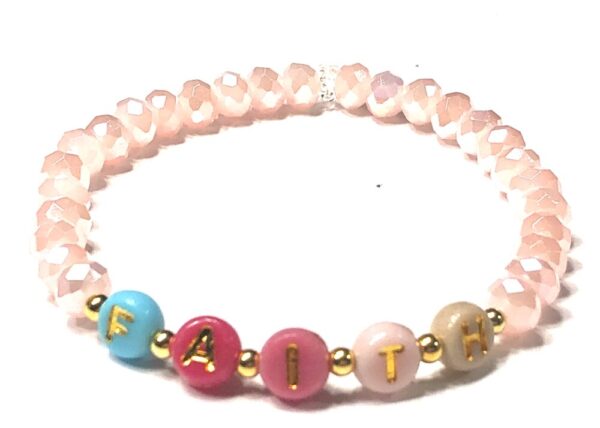 Handmade Light Pink Faith Stretch Bracelet Women Summer Gift