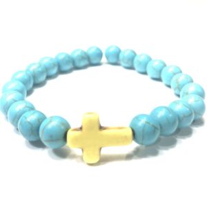 Handmade Blue Yellow Cross Stretch Bracelet Women Gift