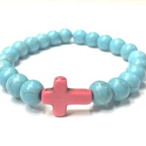 Handmade Blue Pink Cross Stretch Bracelet Women Religious Gift