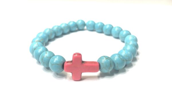 Handmade Blue Pink Cross Stretch Bracelet Women Religious Gift