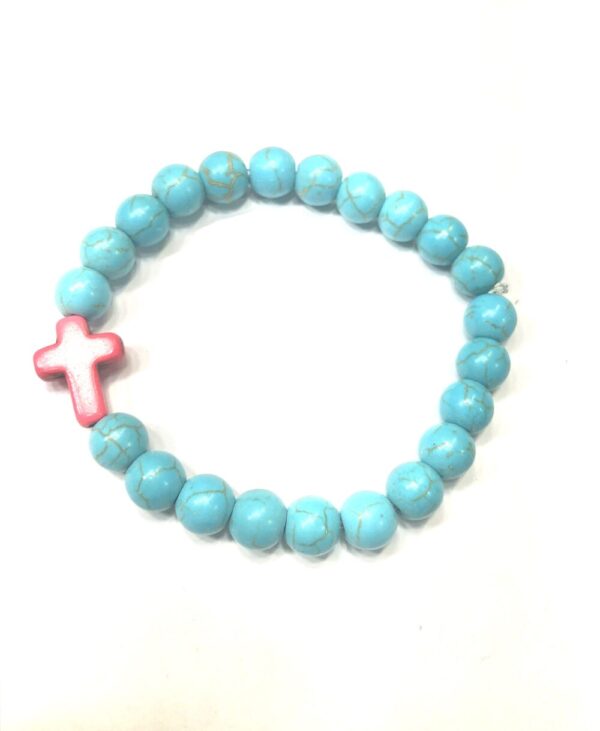 Handmade Blue Pink Cross Stretch Bracelet Women Religious Gift