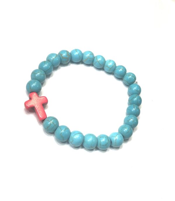 Handmade Blue Pink Cross Stretch Bracelet Women Religious Gift