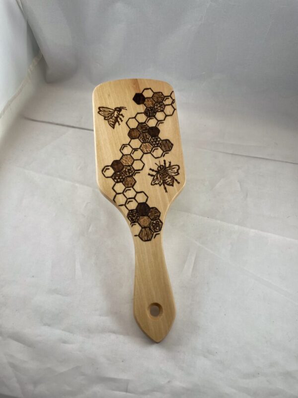 Honeybee Honeycomb Hexagons Wood Burned Hairbrush