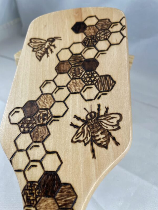 Honeybee Honeycomb Hexagons Wood Burned Hairbrush