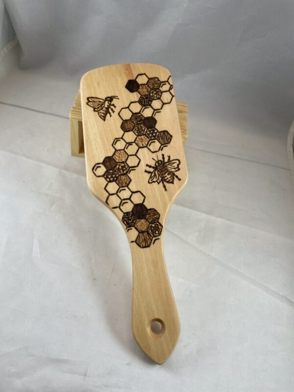 Honeybee Honeycomb Hexagons Wood Burned Hairbrush