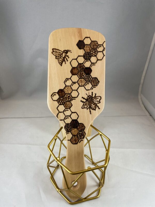 Honeybee Honeycomb Hexagons Wood Burned Hairbrush