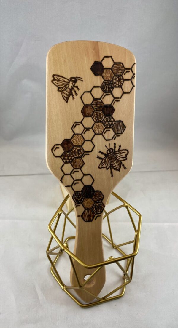 Honeybee Honeycomb Hexagons Wood Burned Hairbrush