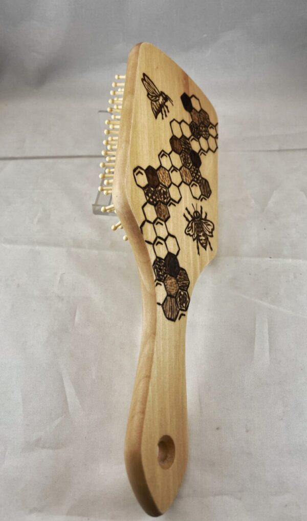 Honeybee Honeycomb Hexagons Wood Burned Hairbrush